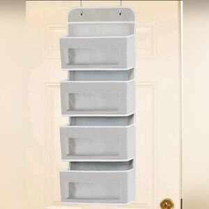 Over the Door Fabric Bins Storage See Through Pockets Nursery Grey & White EUC